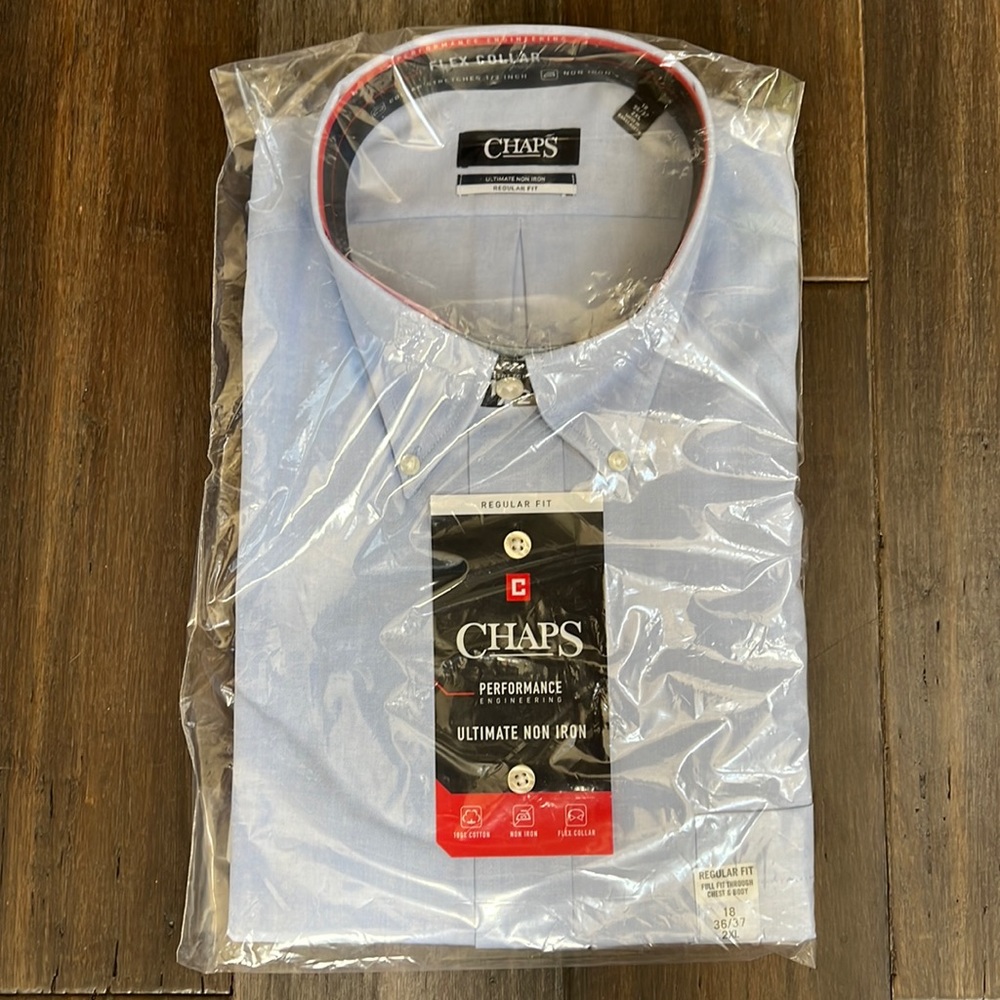 NWT XXL 2XL Chaps Performance Dress Shirt -Blue Mist